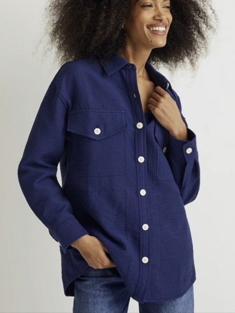 Madewell Oversized Shirt Jacket Sz XL Blue Button Front
